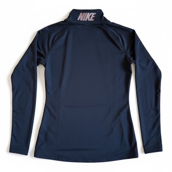New Nike Dri-Fit Pro Half-Zip Running Training Top Navy Pink Graphic Trim Small - Picture 2 of 5